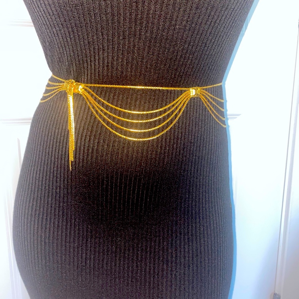 Vintage Christian Dior Multi Chain Tassel Waist Gold Plated Belt